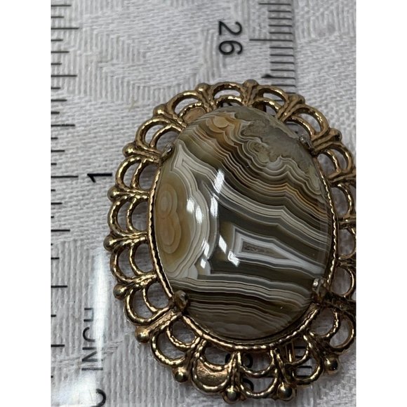Beautiful Vintage Agate Brooch Grays Black White Stripes READ - Picture 5 of 5
